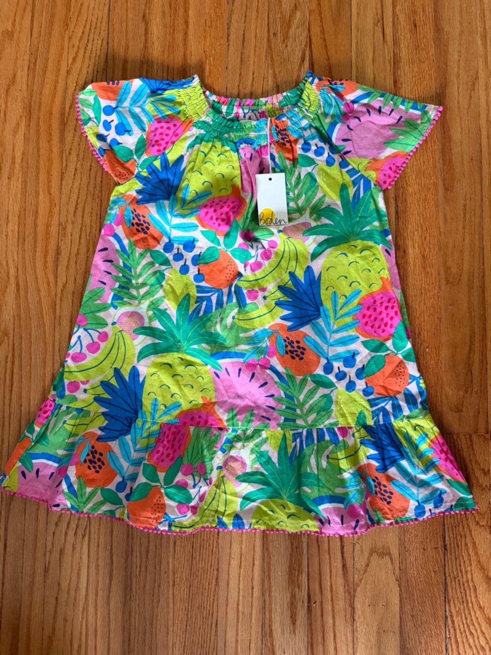 NWT Boden Vibrant Tropical Fruit Print Dress - Pink, Green, Blue, Orange